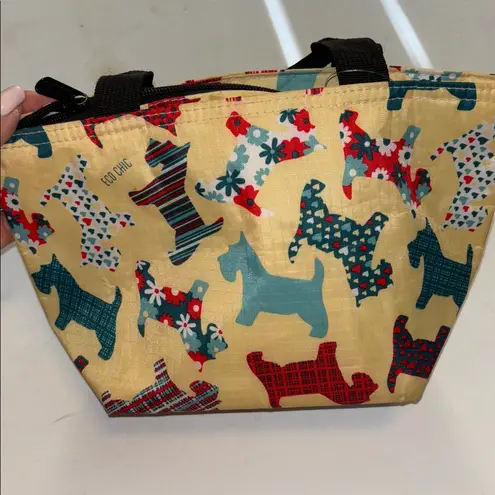 ECO CHIC MULTICOLORED INSULATED BAG SCOTTISH DOG DESIGN BLACK HANDLES 11.5β X 7β Blue