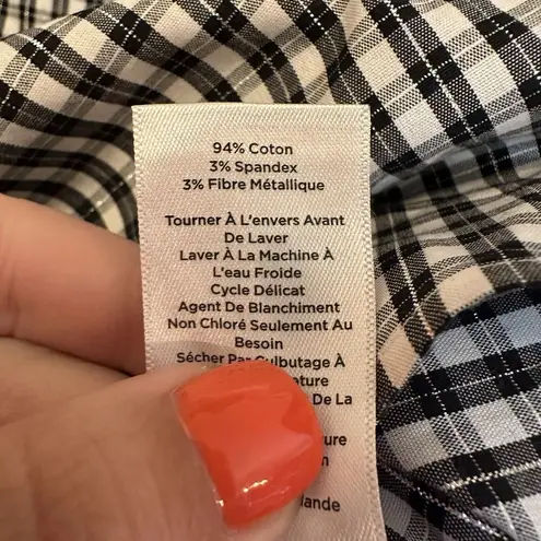 Talbots  Women's Size 12 Black White Gingham Check Rhinestone‎ Button Tunic Top