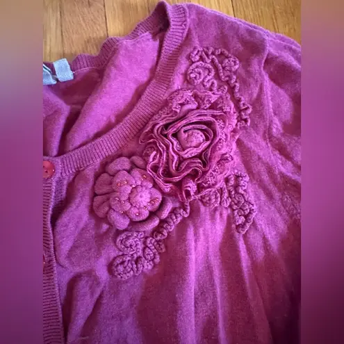 Y2K Carlson Cotton Cardigan with Ruffle Flowers, Size 3X Pink