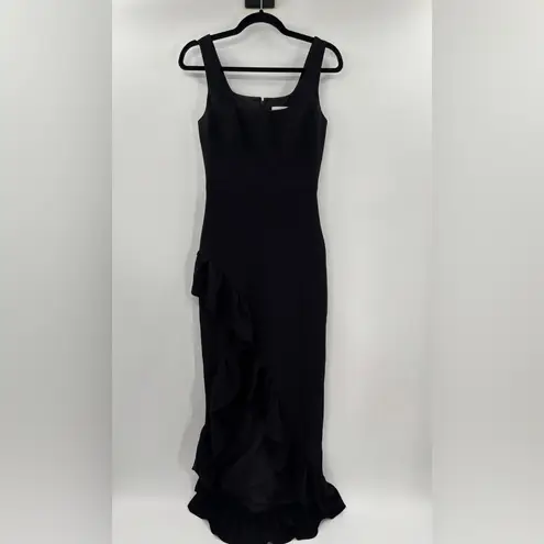 Dress the Population  Charlene Square-Neck Ruffle Side-Slit Gown