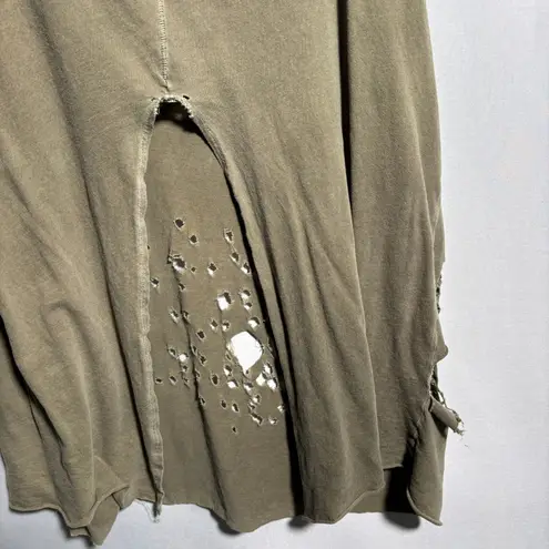 Knot Sisters Distressed Tank Olive Green Cotton Festival Grunge Holes M V Neck