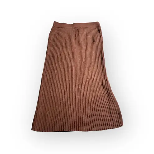 Lulus  Ribbed Midi Skirt Women's Large Brown Button Stretchy Slit Elastic Waist