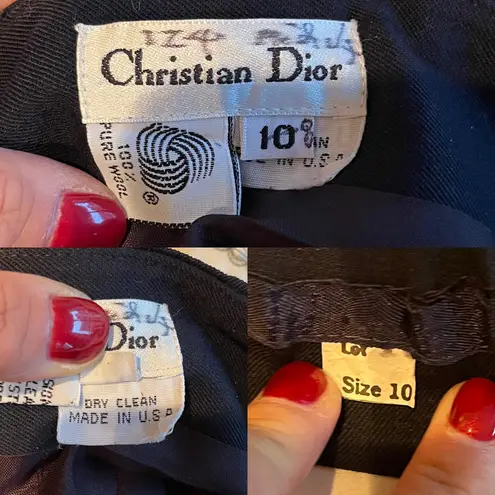 Dior VINTAGE CHRISTIAN Pencil Skirt Navy Wool Pleats Back Lined Zipper USA 10