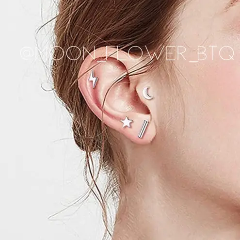 Tiny Silver Lightning Bolt Flat Back Earrings