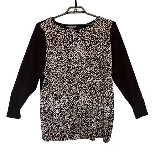 Peter Nygard Y2K Leopar Womens Top Sz XL Black Safari Career Stretchy Glam Tunic