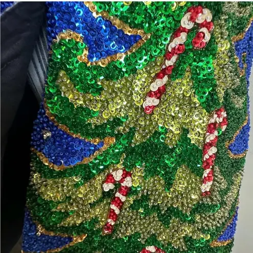 Festive Sequin Santa and Tree Vest Blue Size L
