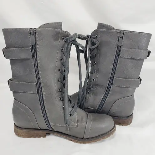 Dream Paris Dream Pairs Grey Mid-Calf Combat Boot zippered Lace Up size 8