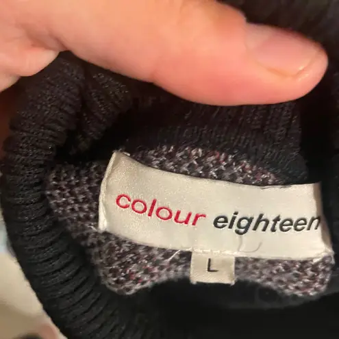 Colour Eighteen Womens Turtleneck Poncho Sweater Plaid Black Gray L Size L