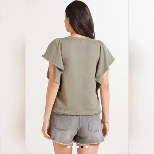 Michael Stars Ariana Raw Edge Ruffled Flutter Sleeve Sweatshirt Medium