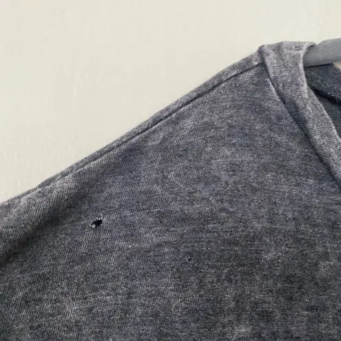 Pam & Gela Distressed Gray Graphic T Shirt Oversized Off Shoulder Tee Large NWT