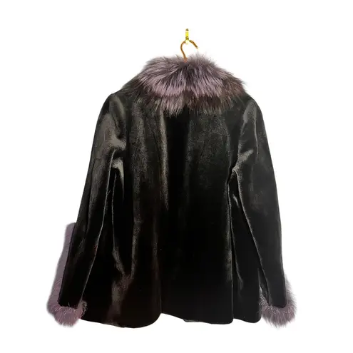 Sheared Mink and Farmed Fox Real Fur Coat Jacket Lush Luxury Purple Black Size 8