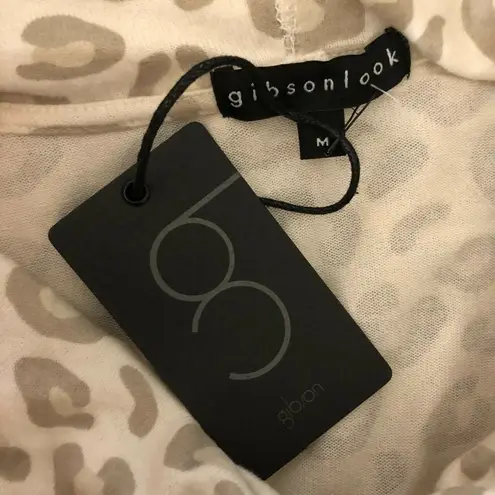 Gibson  Womens Top Tunic Cowl Neck Oversized Long Sleeved Leopard Print Ivory M