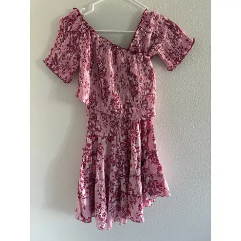 Poupette St Barth Soledad Dress Medium Pink Floral Smocked Ruffle Mini Resort