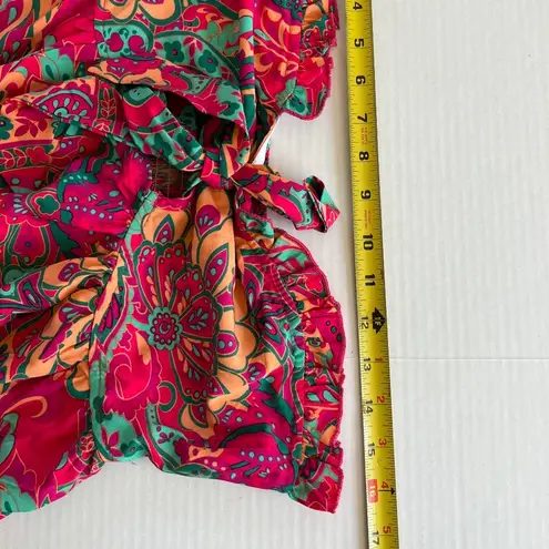 Floral Tube Crop Top Strapless Tie Front Boho Pullover Bandeau Size M Pink Size M