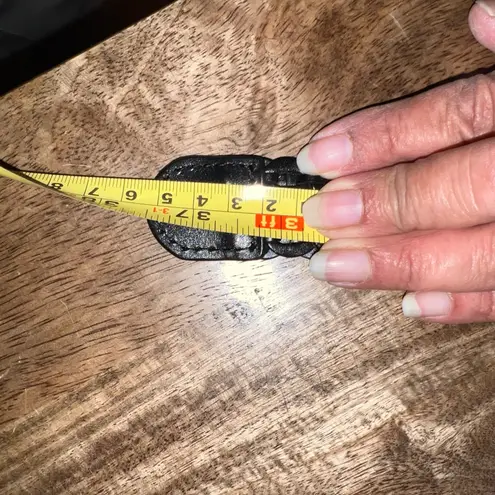 Womens Black Woven Leather Belt Statement Buckle Medium Career Casual Office