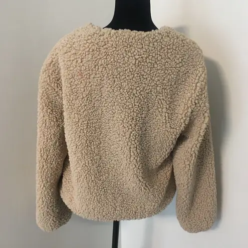 Moon River Boho Faux Shearling Suede Makenna Cream Snap Front Sherpa Jacket XS