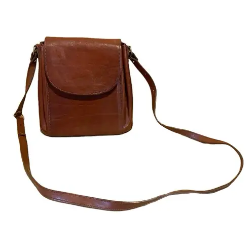 Brahmin VINTAGE 1990'S COGNAC BROWN LEATHER CROSSBODY PURSE