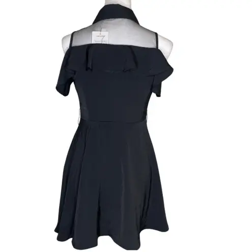 Blingor Women's Black Gold Botton Cap Sleeve Off Shoulder Sheer Slash Neck Sz M Size M