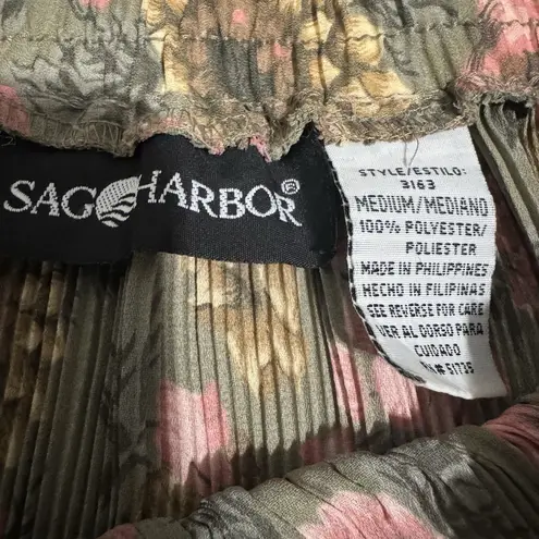 Sag Harbor Vintage  Pleated Floral Bohemian Maxi Skirt Size M Elastic Waist