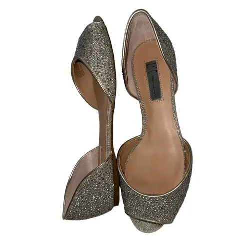 Inc International Concepts Womens Elsah2 Fabric Open Toe Slide Flats Champagne Silver Size 9.5