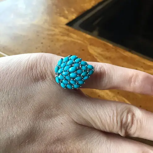 Authentic Sleeping Beauty Turquoise Sterling Silver Leaf Ring Size 5 Blue
