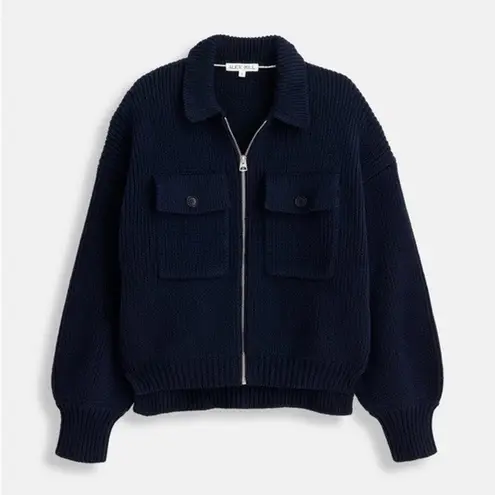 Alex Mill Wallace Sweater Jacket Navy Blue Cotton Zip Front Pocket Womens Small