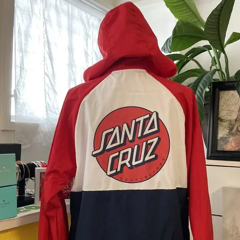 Santa Cruz  | red, white, blue windbreaker with hood.