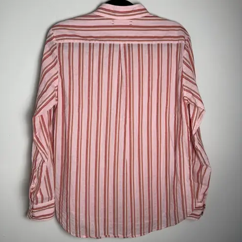 Xirena Striped Button Down Shirt Pink Gold Metallic Size Sm Boho Coastal Preppy