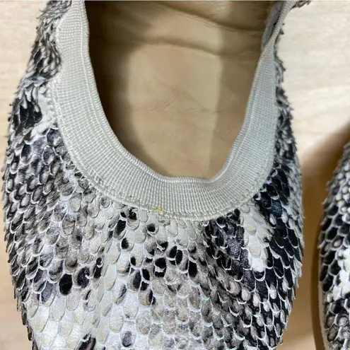 Yosi Samra Leather Snake Print ScLes Foldable Ballet Flat 5 Black