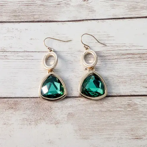 Vintage Earrings for Pierced Ears Gold Tone and Green Statement Dangle