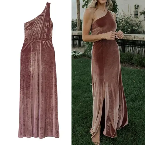 Baltic Born Tatiana Velvet One Shoulder Maxi Dress Rose Pink Size XS Wedding