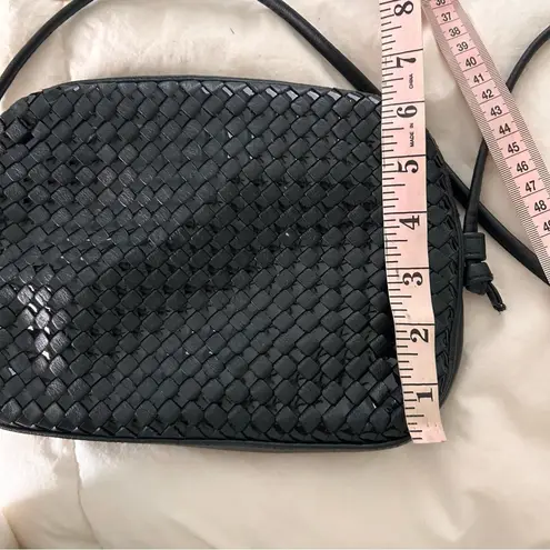 None Vintage black soft vegan minimal leather Woven weaved adjustable Crossbody Bag