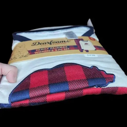 Dearfoams 2-Piece Pajama Set "Mama Bear" Womens M (8-10) Blue Red Plaid