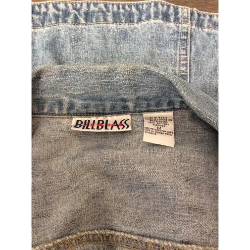 Vintage Bill Bass sleeveless vest Button up Floral Embroidered M Rhinestone Blue Size M