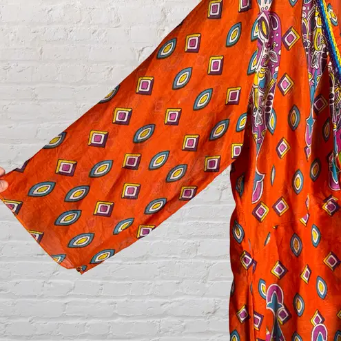 Jessica Taylor Vintage Paisley Tunic Dress Boho Embellished Lace Up Asymmetrical Whimsical 1X