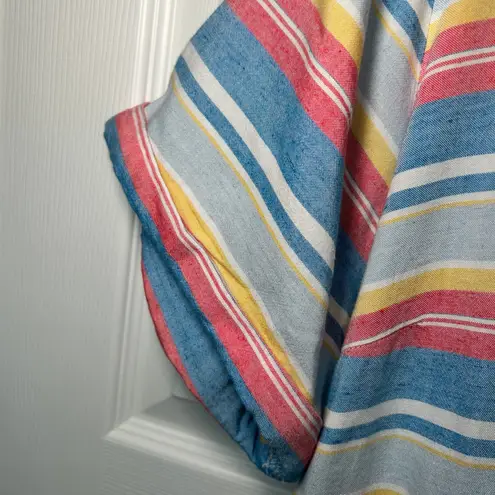 St John's Bay XL Striped Rayon Linen Blend V Neck Short Sleeve Casual Dress Blue