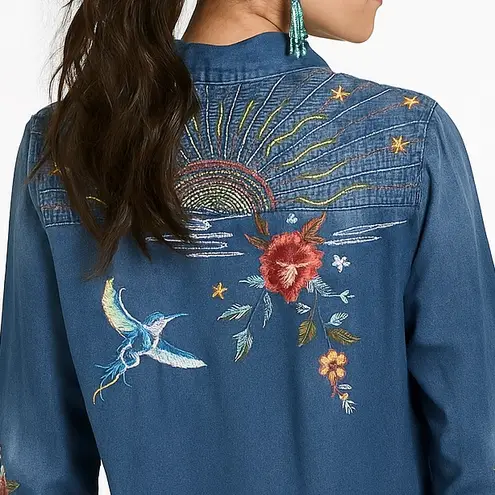 Johnny Was Cara Frayed Westward Denim Shirt NWT RARE