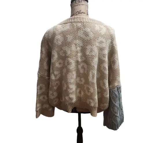 Beverly Hills Polo Club POL Sweater Womens Size S Beige Blue Pullover V-Neck Cable Knit Cozy Casual