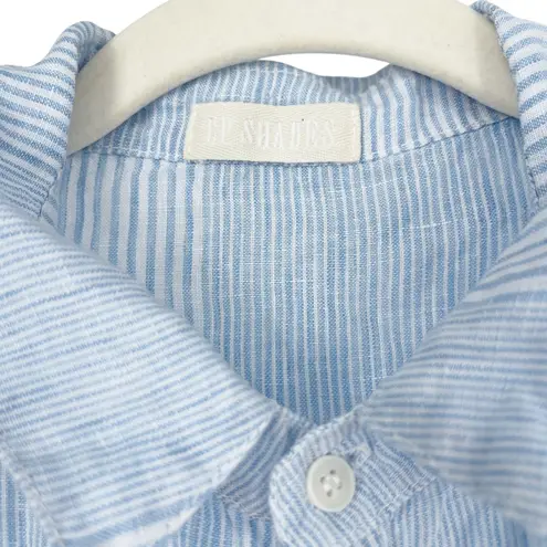 CP Shades Linen Pinstripe Romy Button Down Shirt Top Blue White Size Medium