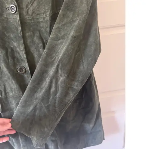 Vintage Jessica H sz XL 100% Leather Green Oversized Button Blazer Y2K 90s Women