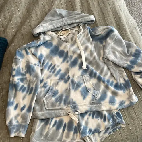 Vintage Havana blue tie dye shorts and hoodie lounge set