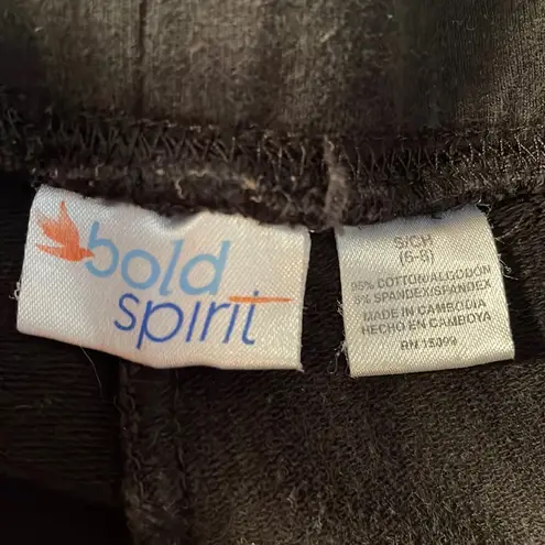 Bold Spirit Black w/White Stripe Pull On Elastic Waist Capri Leggings Size Small