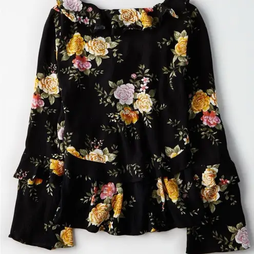 American Eagle  Floral Ruffle Bell Sleeve Blouse