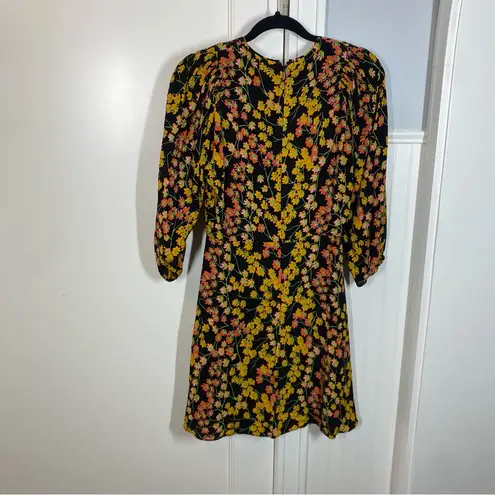 Whistles Daisy Ester Floral Dress size 6 Keyhole Neckline Fit & Flare viscose Gold