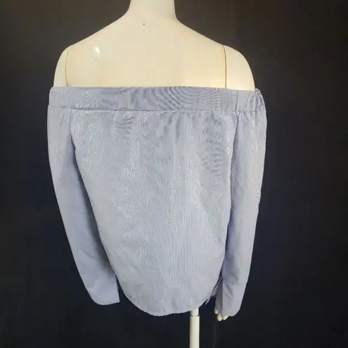 Chun Yi Gui Blue & White Striped Off the Shoulder Long Sleeve Top Size XS