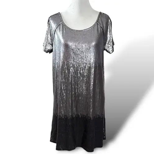 Free People  Drenched in Sequins Mini Dress Gunmetal Metallic Ombre Small Club