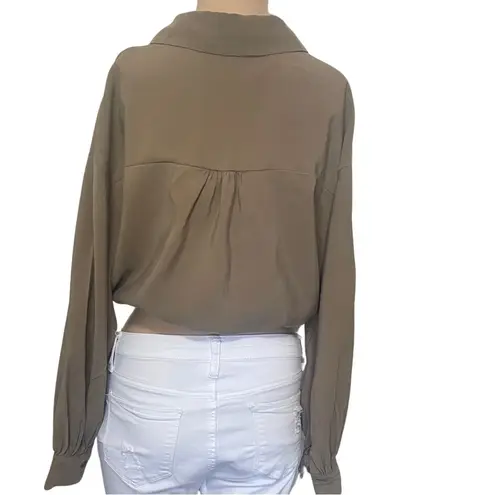 ZARA  Green Relaxed Crop Notched Collar Top