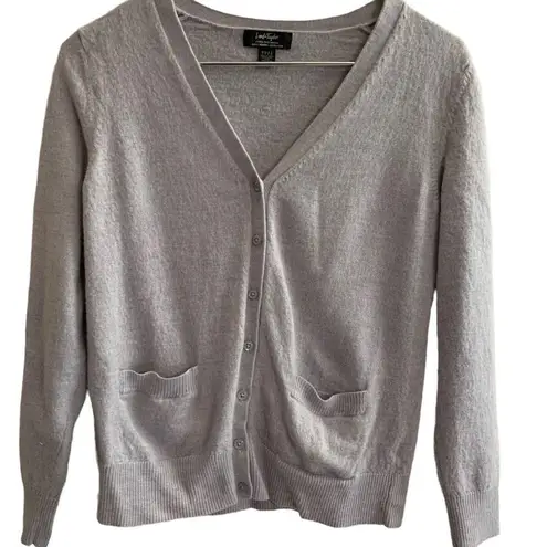 Lord and Taylor Light Gray Extra Fine Merino Wool Button Down Cardigan