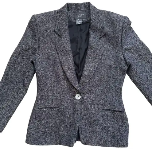Cynthia Steffe Vtg Blazer Jacket Womens 6 Gray Tweed Wool One Button Sport Coat