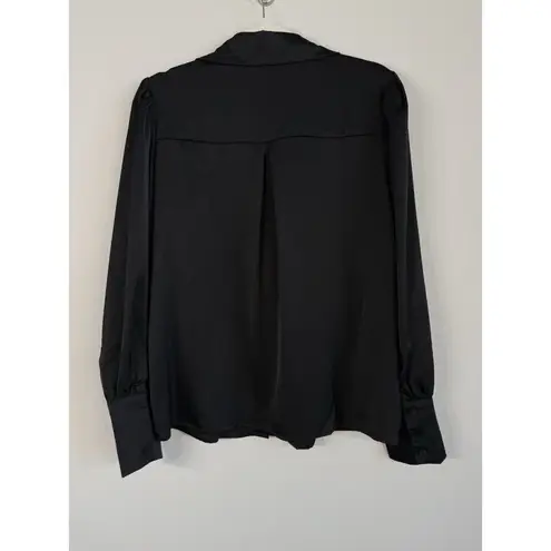 BTFBM Women’s M Black Satin Button Down Shirt Lantern Long Sleeve Office Casual Size M